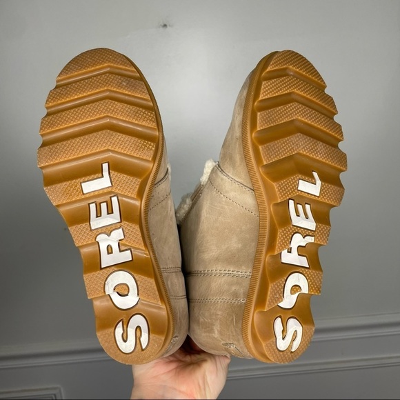 Sorel Joan of Arctic Wedge II Shearling Trim Sand Leather Boot - Picture 9 of 10